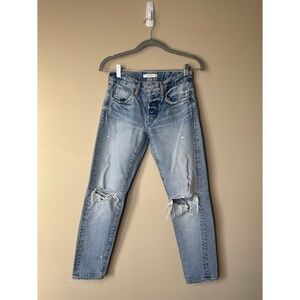 Moussy Light Blue Distressed Raw Hem Jeans Size 24